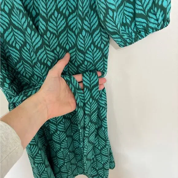 Boden Ruby Jersey Puff Sleeve Tie Waist Romper in Palm Leaf - Size US 6 Tall - Picture 8 of 11